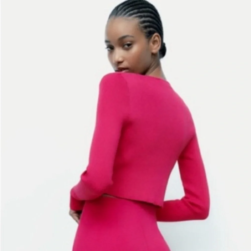 Zara Women’s Fuchsia Summer Ribbed Cropped Tie‎ Top Size Med NWOT